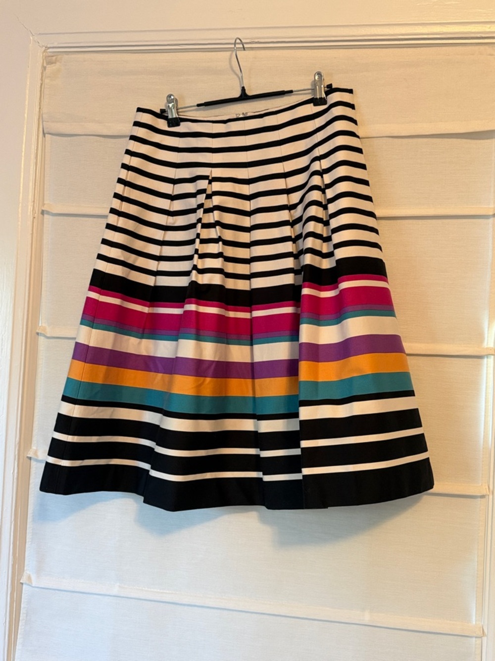 Banana Republic Black & White Striped Skater Skirt with Colorful Hem Bands
